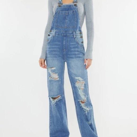 KanCan Blue Distressed Denim Overalls - Picture 3 of 4